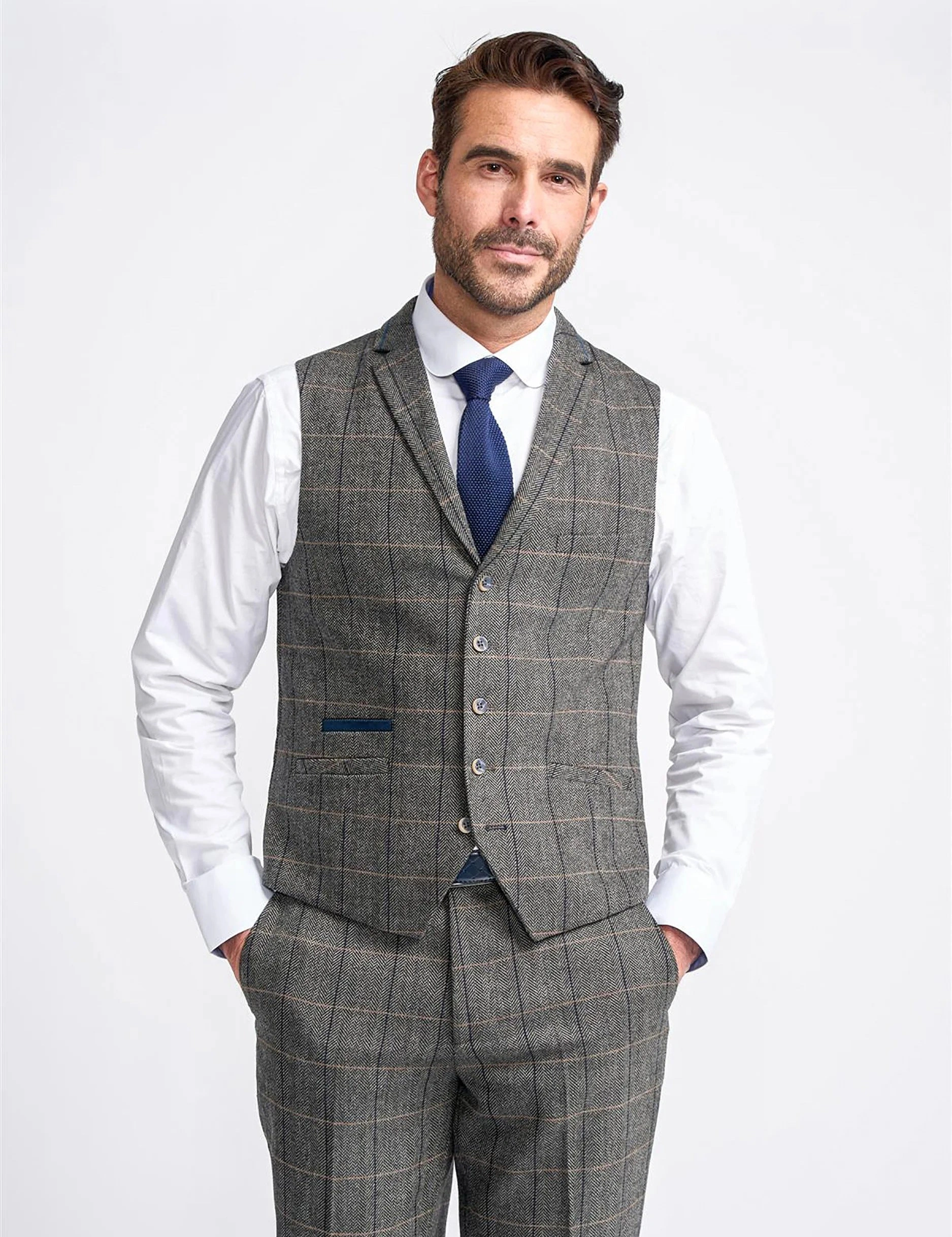 Edler Albert Grey Tweed Weste: Zeitloser Charme, stilvolle Eleganz für den Mann von Welt!